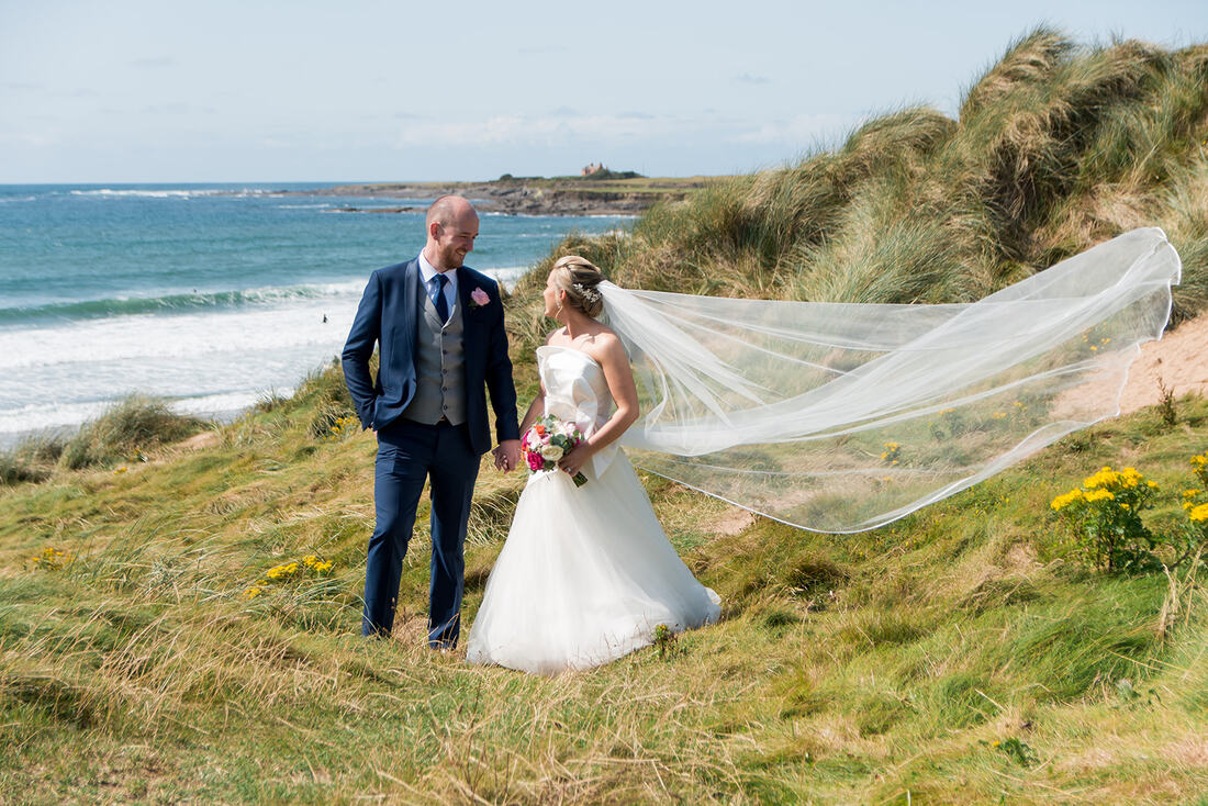 Bride and Groom on Spanish Point beach for their Clare Wedding at The Armada Hotel